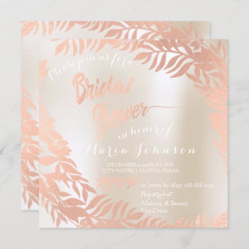 Bridal Shower Tropical Leafs Ivory Rose Gold Invitation