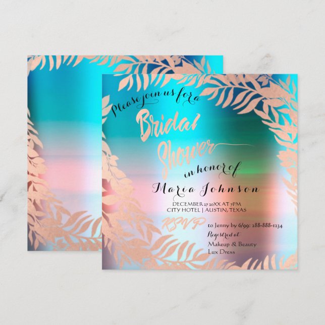 Bridal Shower Tropical Ocean Ombre Rose Gold Invitation (Front/Back)