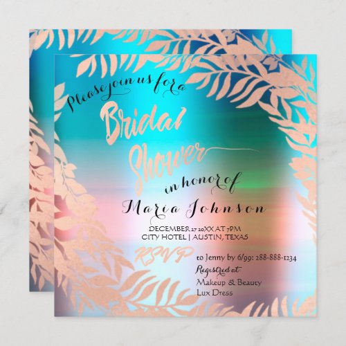 Bridal Shower Tropical Ocean Ombre Rose Gold Invitation