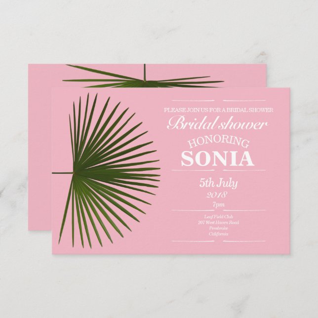 Bridal Shower Tropical Palm Frond Leaf Wedding Invitation (Front/Back)