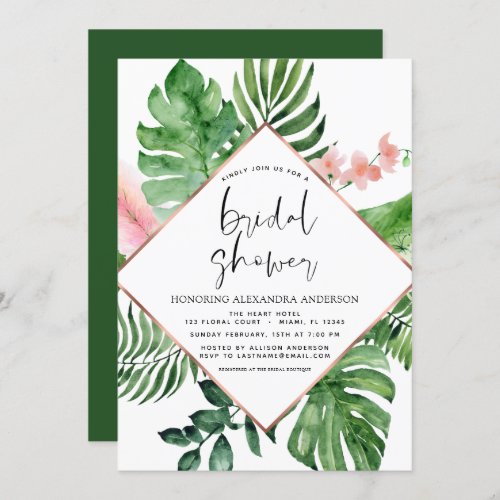 Bridal Shower Tropical Palm Watercolor Geometric I Invitation