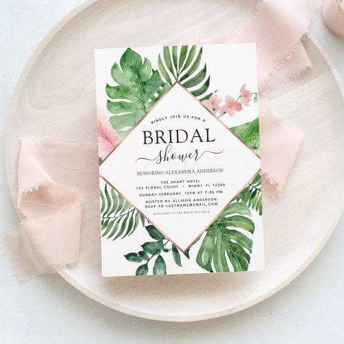 Bridal Shower Tropical Palm Watercolor Geometric Invitation