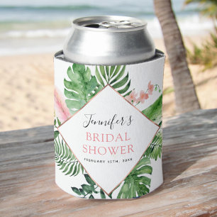Bridal Shower Tropical Palms Rose Gold Can Cooler