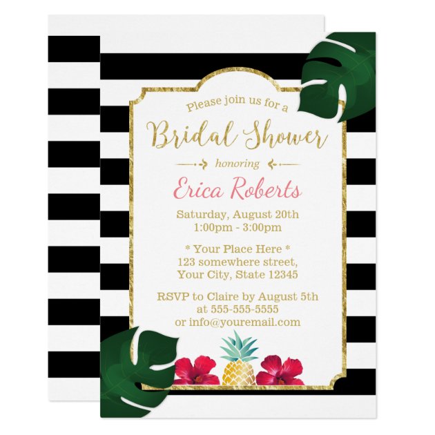 Bridal Shower Tropical Pineapple & Hibiscus Modern Invitation