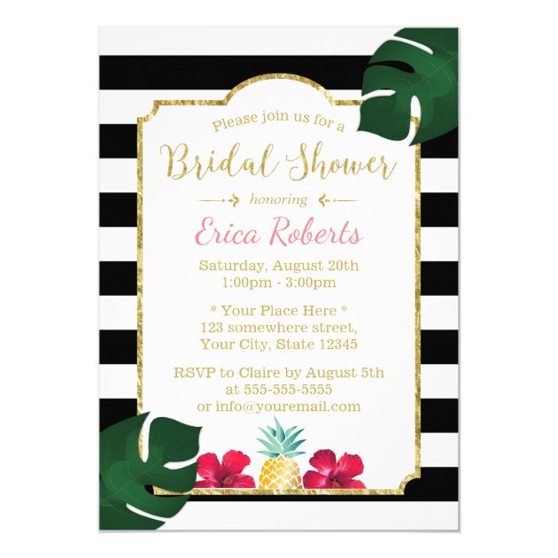 Bridal Shower Tropical Pineapple & Hibiscus Modern Invitation