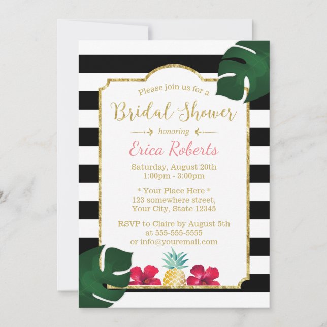 Bridal Shower Tropical Pineapple & Hibiscus Modern Invitation (Front)