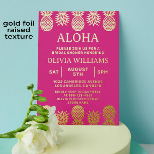 Bridal Shower Tropical Pineapple Luau Pink Foil Invitation