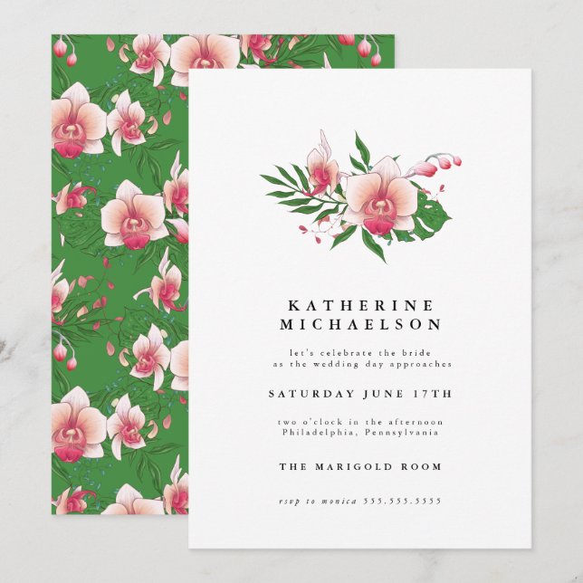 BRIDAL SHOWER | Tropical Pink Orchid Floral Invitation (Front/Back)