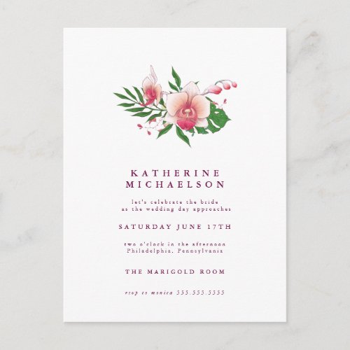 BRIDAL SHOWER  Tropical Pink Orchid Floral Postcard