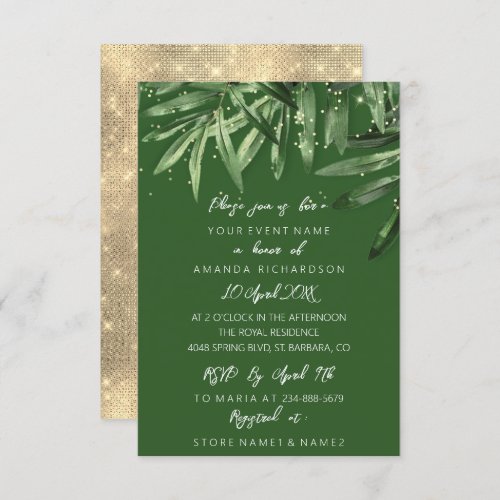 Bridal Shower Tropical Sage Green Gold Elegant  Invitation