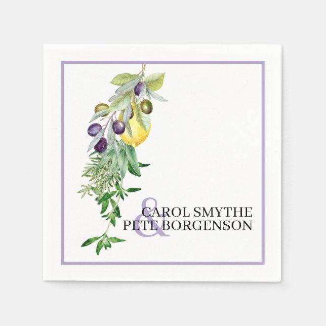 Bridal Shower Tuscan Lemon Herbs Bride and Groom Napkins (Front)