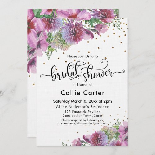 Bridal Shower Typography Wildflower Gold Confetti Invitation