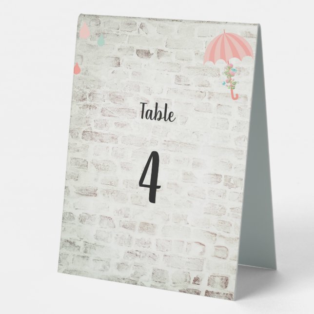 Bridal Shower Umbrella Brick Custom Table Number Tent (Back)