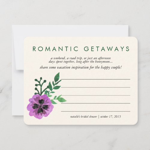 Bridal Shower Vacation Ideas Card  Purple Pansy