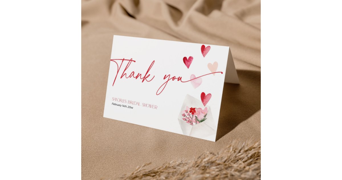 Bridal Shower Valentines Day Hearts Thank You Card | Zazzle