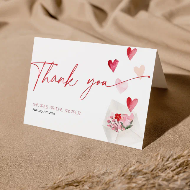 Bridal Shower Valentines Day Hearts Thank You Card | Zazzle