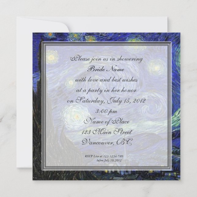 Bridal Shower,Vincent van Gogh, Starry Night Invitation (Front)