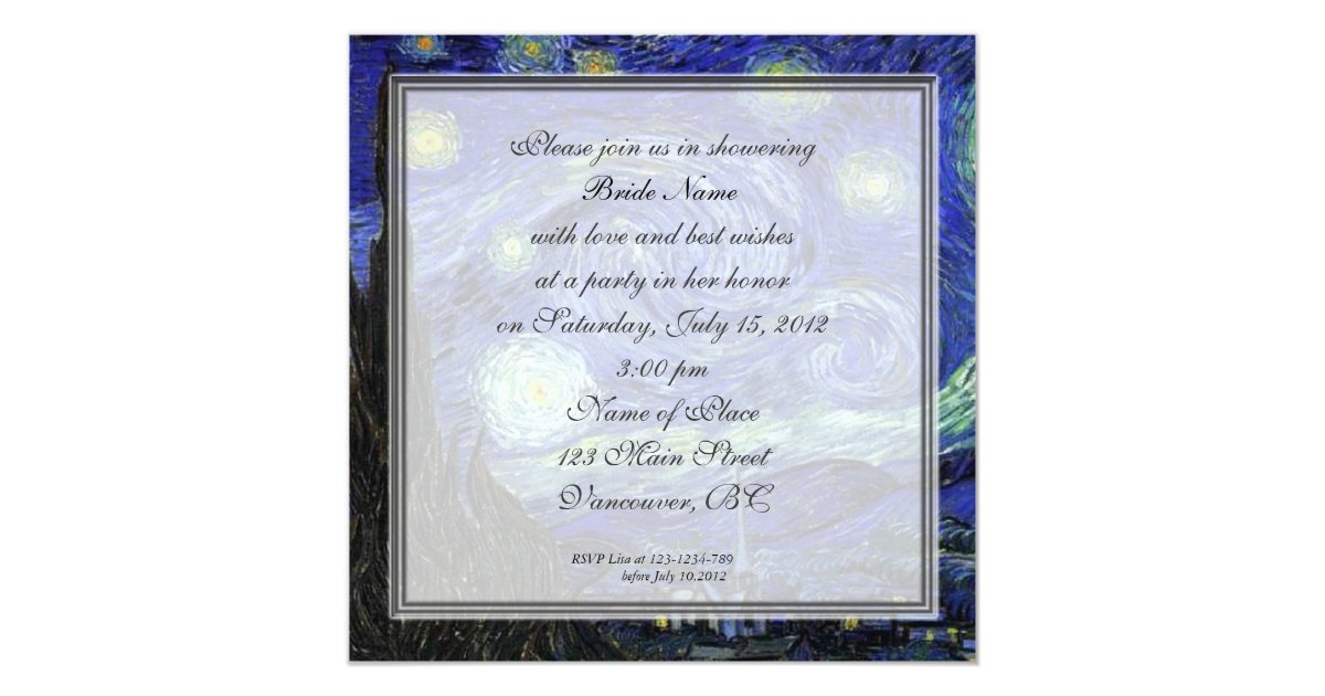Bridal Shower,Vincent van Gogh, Starry Night Invitation