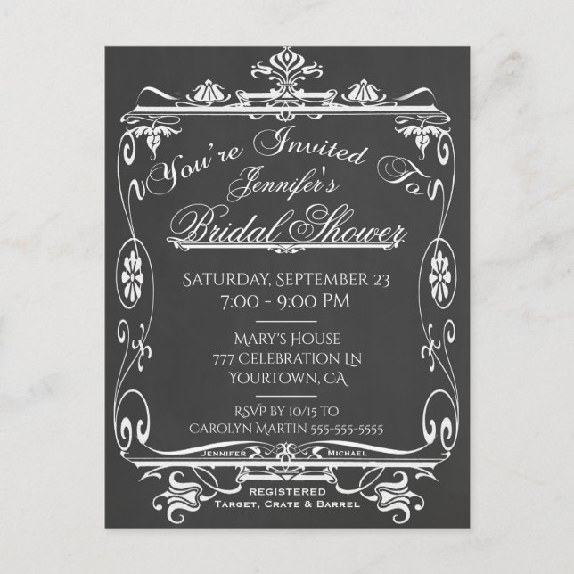 Bridal Shower | Vintage Chalkboard Invitation Postcard (Front)