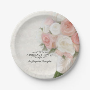 Bridal Shower Vintage English Rose Bouquet Damask Paper Plates