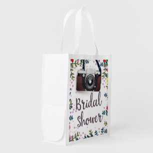 Bridal Shower Vintage flowers and classic camera Grocery Bag