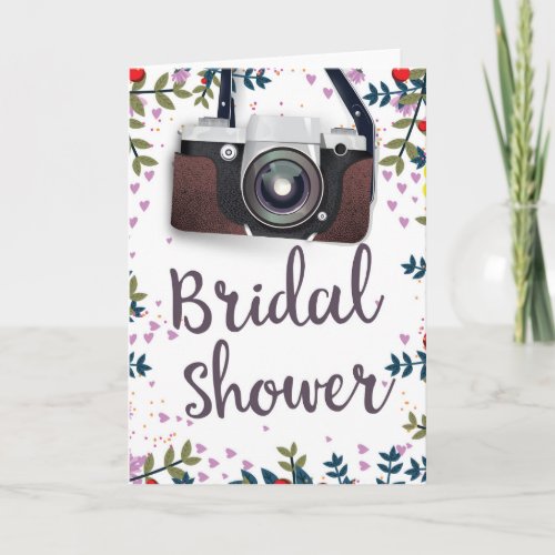 Bridal Shower Vintage flowers and classic camera Holiday Card