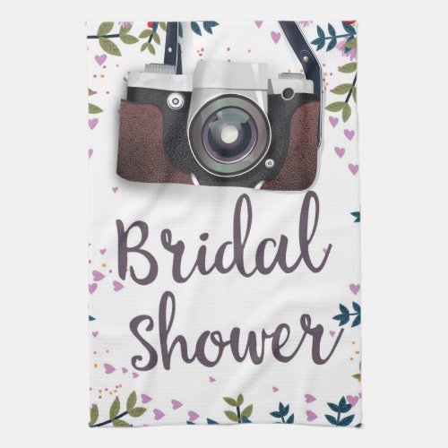 Bridal Shower Vintage flowers and classic camera Kitchen Towel