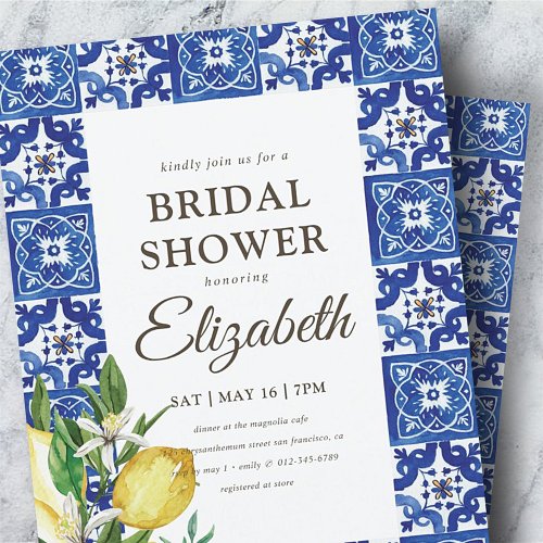 Bridal Shower Vintage Foliage Blue Mediterranean Invitation Postcard