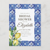 Bridal Shower Vintage Foliage Blue Mediterranean Invitation Postcard (Front)
