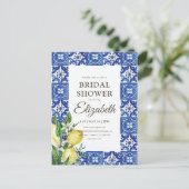 Bridal Shower Vintage Foliage Blue Mediterranean Invitation Postcard (Standing Front)