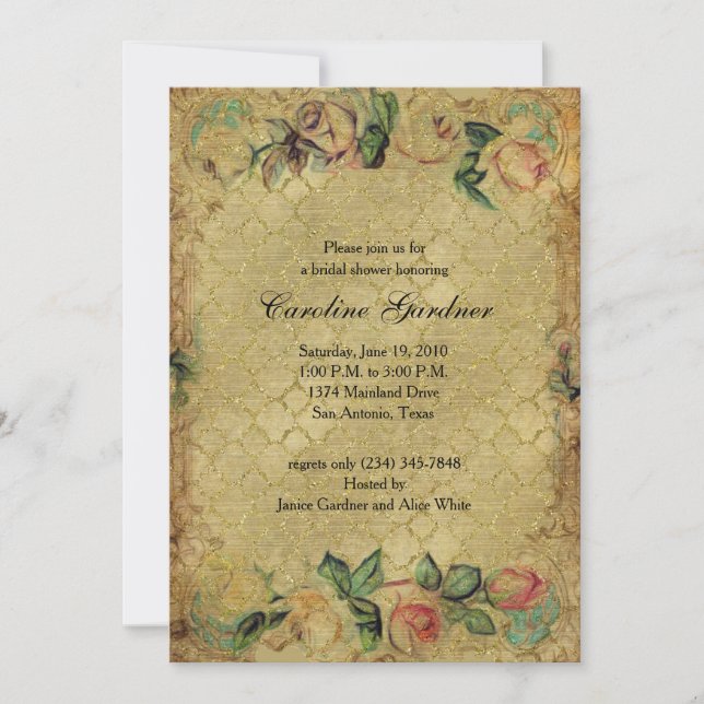 Bridal Shower Vintage Frame Gold Invitation (Front)