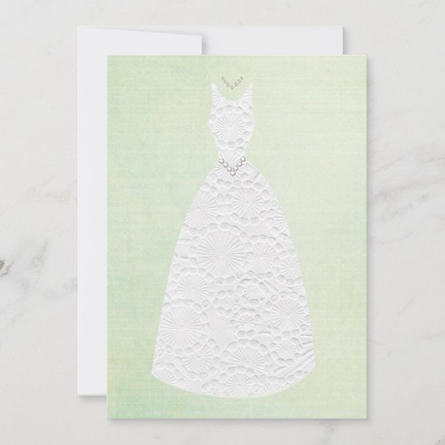 Bridal Shower Vintage Green White Wedding Dress Invitation (Front)