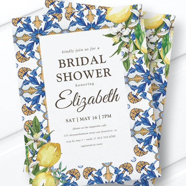 Bridal Shower Vintage Lemon Foliage Mediterranean Invitation Postcard (Creator Uploaded)