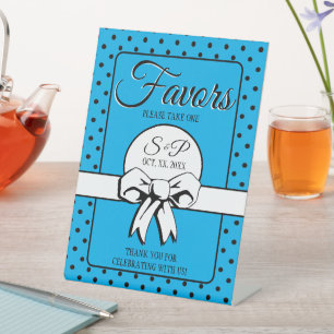 Bridal Shower Vintage Polka Dots Bows Blue Pedestal Sign