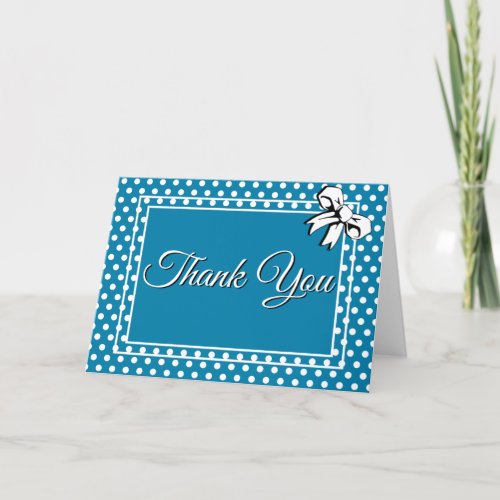 Bridal Shower Vintage Polka Dots Bows Blue  White Thank You Card