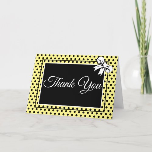 Bridal Shower Vintage Polka Dots Bows Pale Yellow Thank You Card