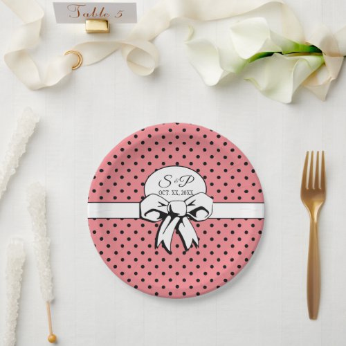 Bridal Shower Vintage Polka Dots Bows PInk Paper Plates