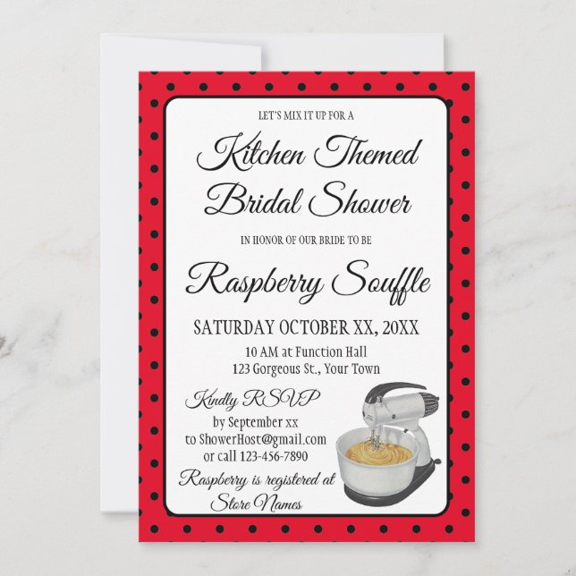 Bridal Shower Vintage Polka Dots Bows Red (Front)