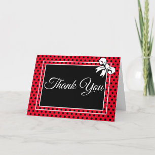 Bridal Shower Vintage Polka Dots Bows Red & Black Thank You Card