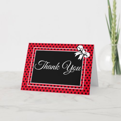 Bridal Shower Vintage Polka Dots Bows Red  Black Thank You Card