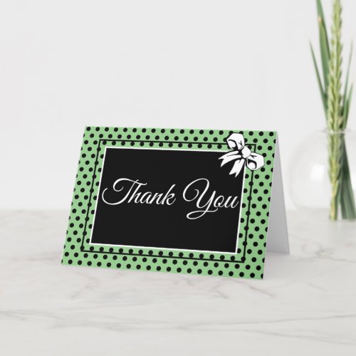 Bridal Shower Vintage Polka Dots Bows Sage Green Thank You Card