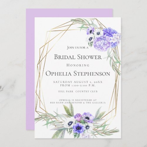 BRIDAL SHOWER  Violet Anemone Floral Bouquets Invitation