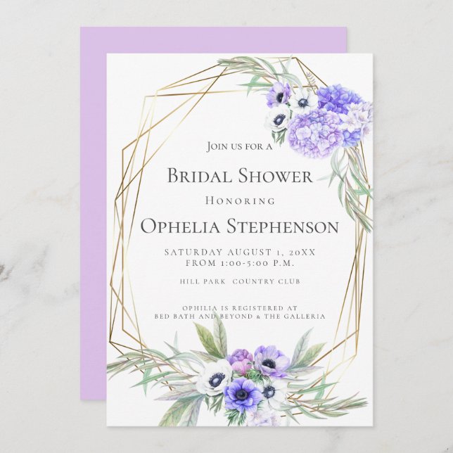 BRIDAL SHOWER | Violet Anemone Floral Bouquets Invitation (Front/Back)