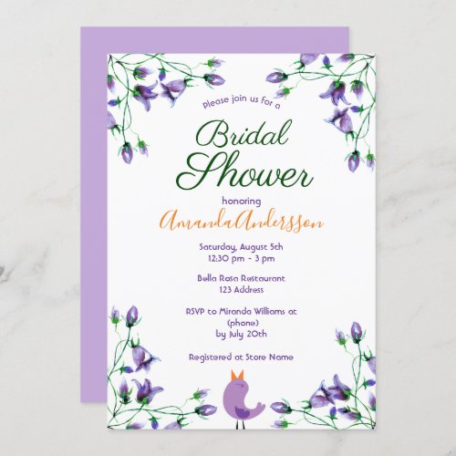 Bridal Shower violet florals bluebells white Invitation