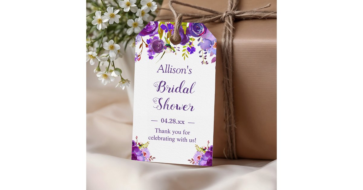 Bridal Shower Violet Purple Floral Favor Thank You Gift Tags | Zazzle