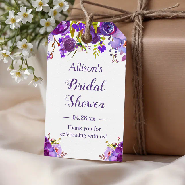 Bridal Shower Violet Purple Floral Favor Thank You Gift Tags | Zazzle