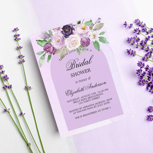 Bridal shower violet purple flowers arch invitation postcard