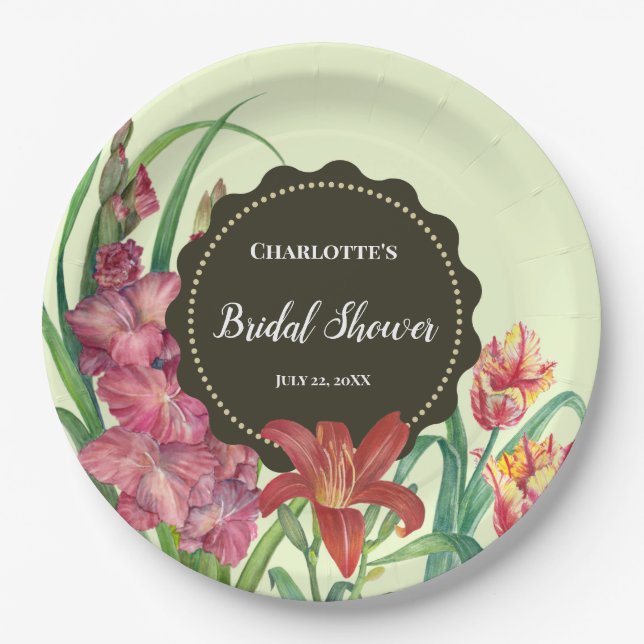 Bridal Shower Warm Floral Spring Blooms Painting Paper Plates (Front)
