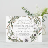 Bridal Shower Watercolor Anemone Olive Leaf Wreath Invitation (Standing Front)