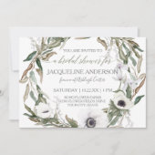 Bridal Shower Watercolor Anemone Olive Leaf Wreath Invitation (Front)